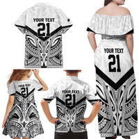 New Zealand Football Custom Family Matching Off Shoulder Maxi Dress and Hawaiian Shirt All White Fern Go Champions LT9 - Polynesian Pride