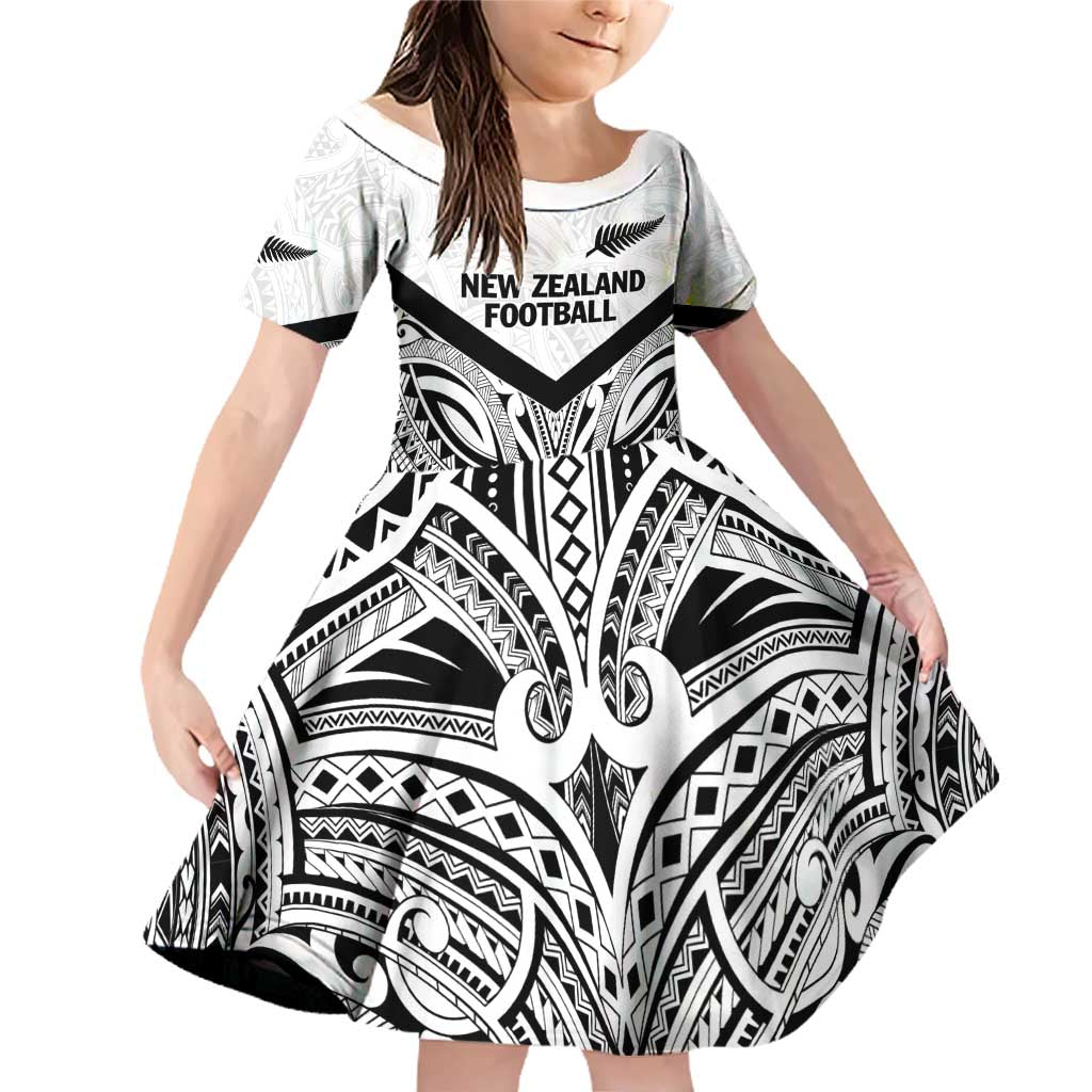 New Zealand Football Custom Family Matching Off Shoulder Short Dress and Hawaiian Shirt All White Fern Go Champions LT9 Daughter's Dress White - Polynesian Pride
