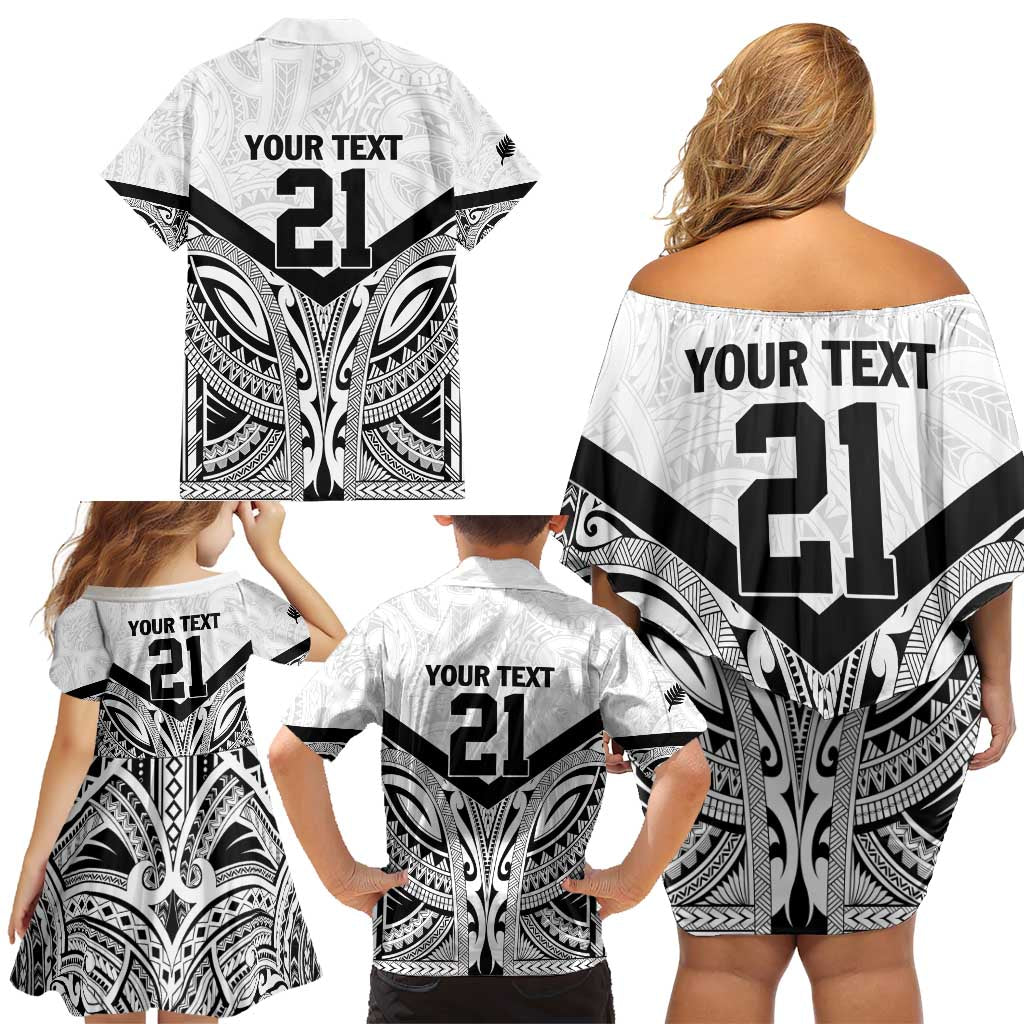 New Zealand Football Custom Family Matching Off Shoulder Short Dress and Hawaiian Shirt All White Fern Go Champions LT9 - Polynesian Pride