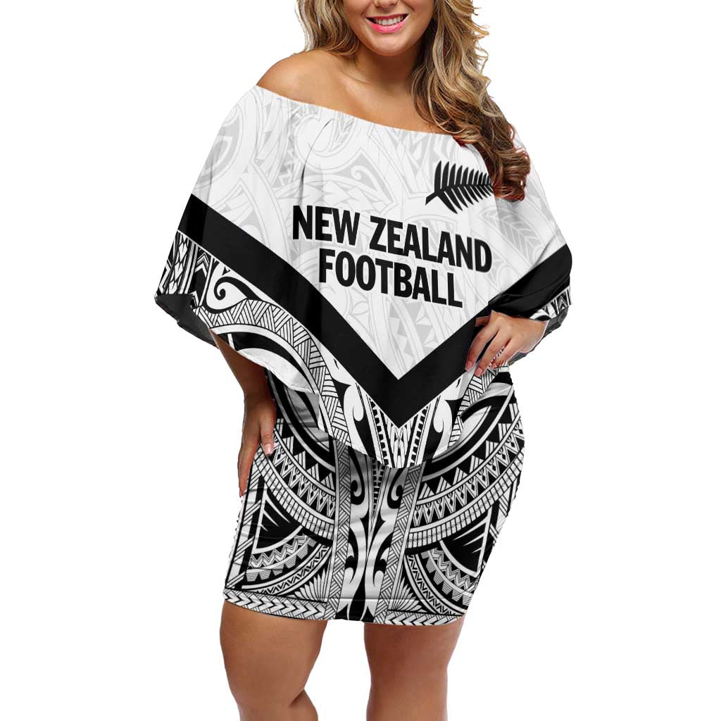 New Zealand Football Custom Family Matching Off Shoulder Short Dress and Hawaiian Shirt All White Fern Go Champions LT9 Mom's Dress White - Polynesian Pride