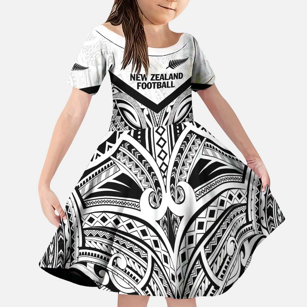 New Zealand Football Custom Family Matching Puletasi and Hawaiian Shirt All White Fern Go Champions LT9 Daughter's Dress White - Polynesian Pride