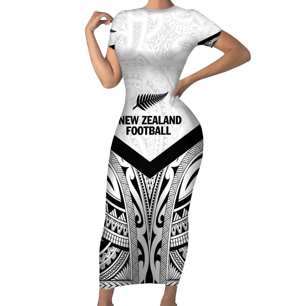 New Zealand Football Custom Family Matching Short Sleeve Bodycon Dress and Hawaiian Shirt All White Fern Go Champions LT9 Mom's Dress White - Polynesian Pride
