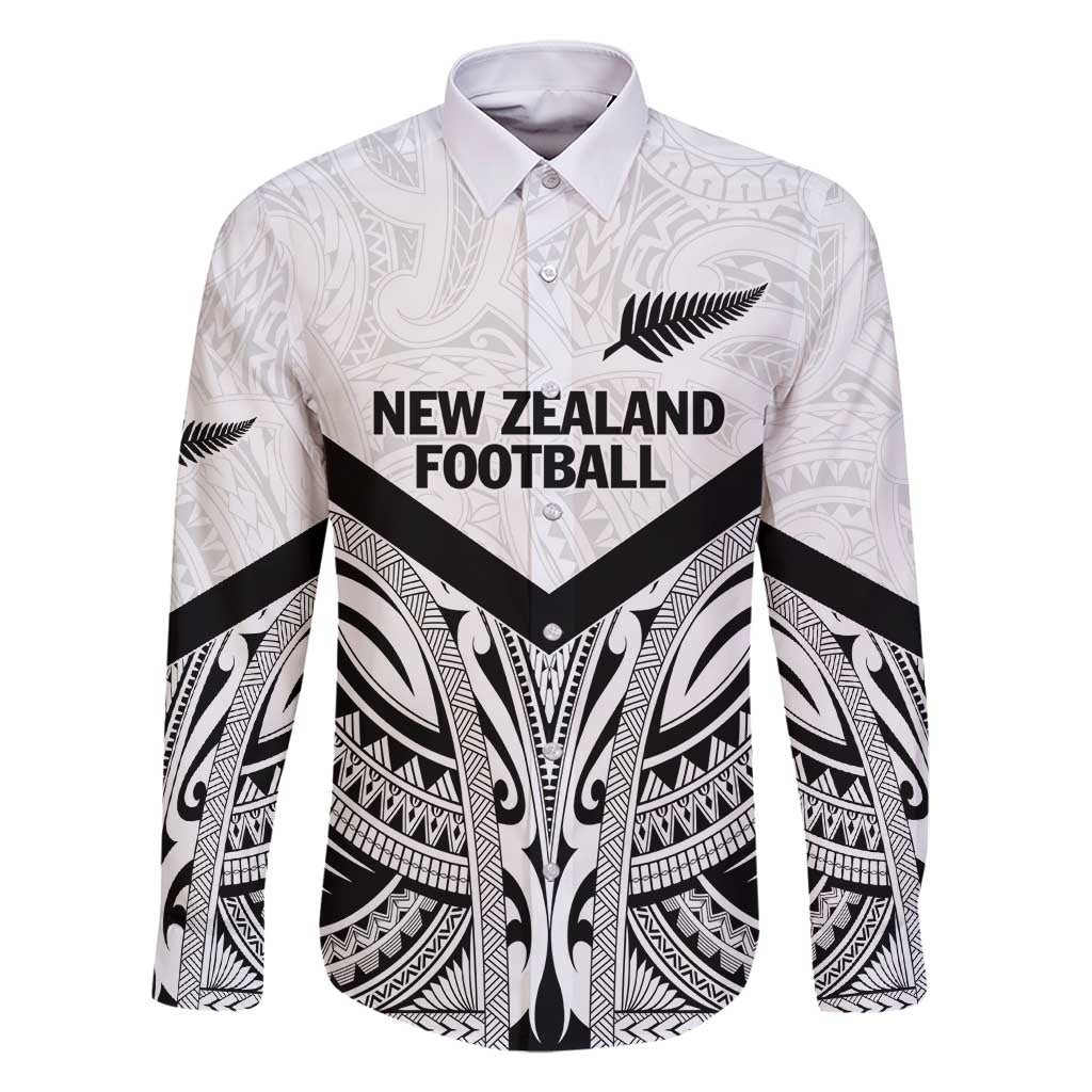 New Zealand Football Custom Family Matching Summer Maxi Dress and Hawaiian Shirt All White Fern Go Champions LT9 Dad's Shirt - Long Sleeve White - Polynesian Pride