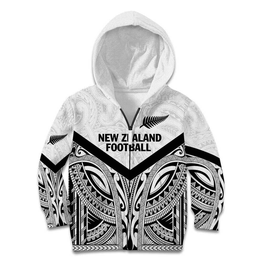 New Zealand Football Custom Kid Hoodie All White Fern Go Champions LT9 Zip Hoodie White - Polynesian Pride