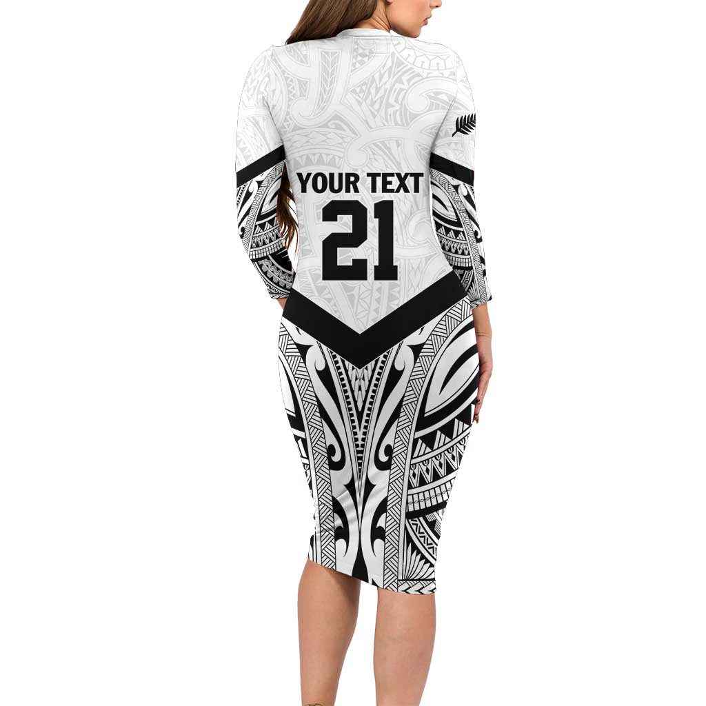 New Zealand Football Custom Long Sleeve Bodycon Dress All White Fern Go Champions LT9 - Polynesian Pride