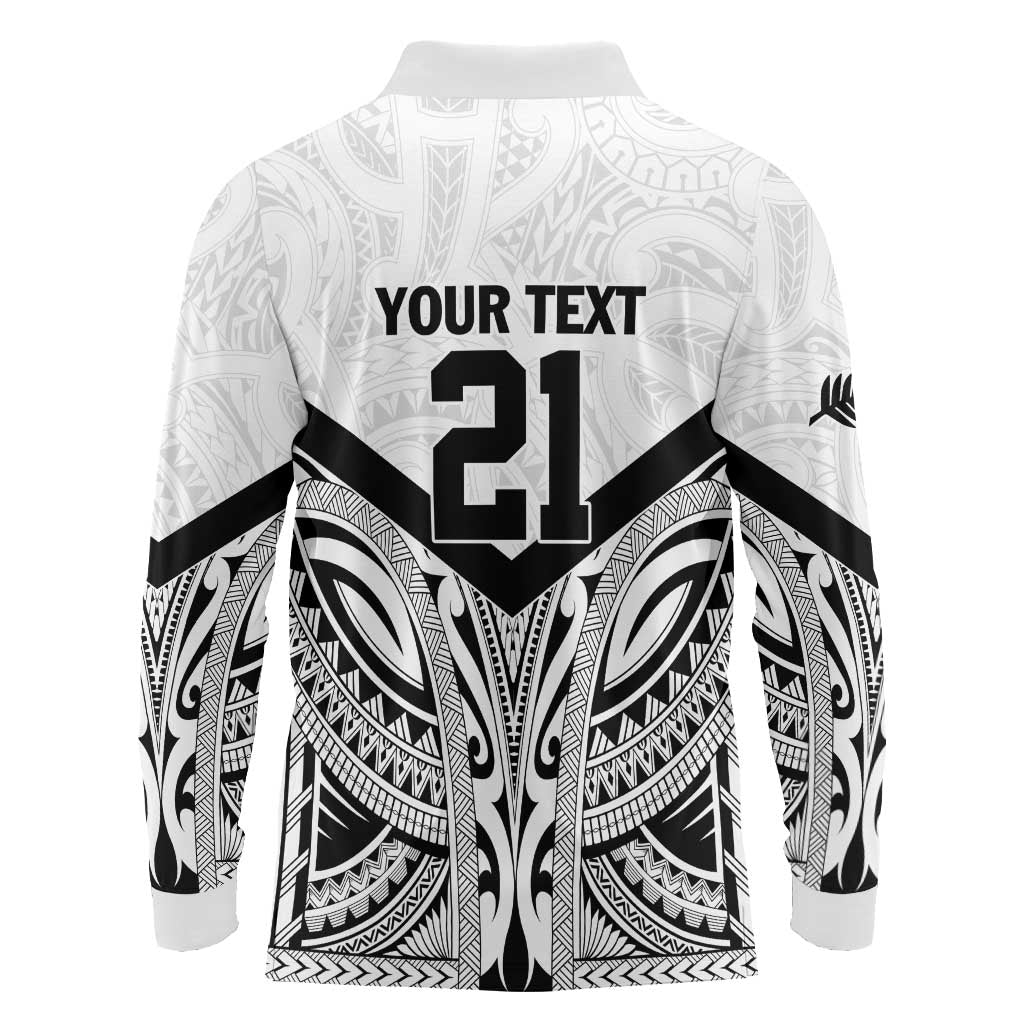 New Zealand Football Custom Long Sleeve Polo Shirt All White Fern Go Champions LT9 - Polynesian Pride