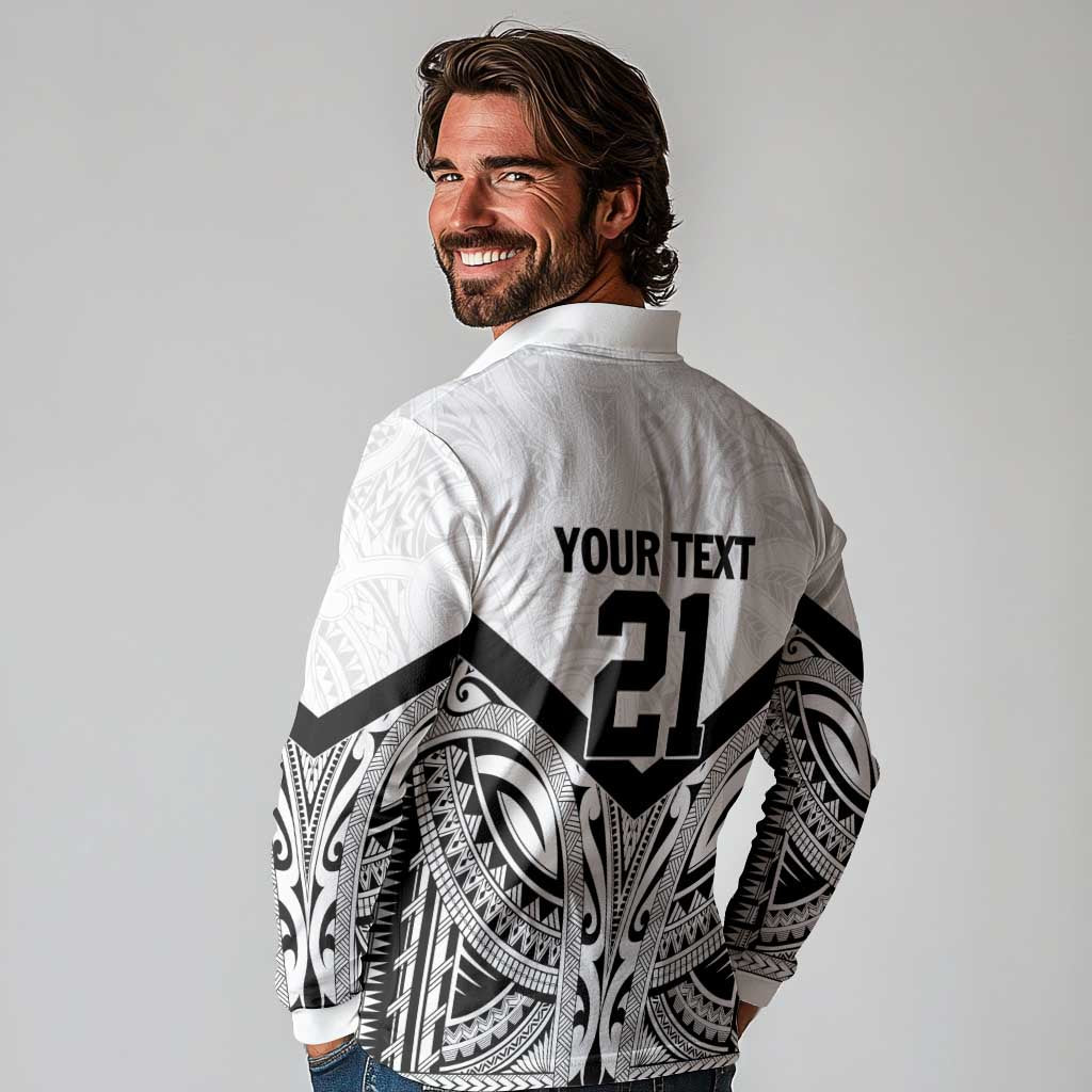 New Zealand Football Custom Long Sleeve Polo Shirt All White Fern Go Champions LT9 - Polynesian Pride