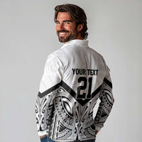 New Zealand Football Custom Long Sleeve Polo Shirt All White Fern Go Champions LT9 - Polynesian Pride
