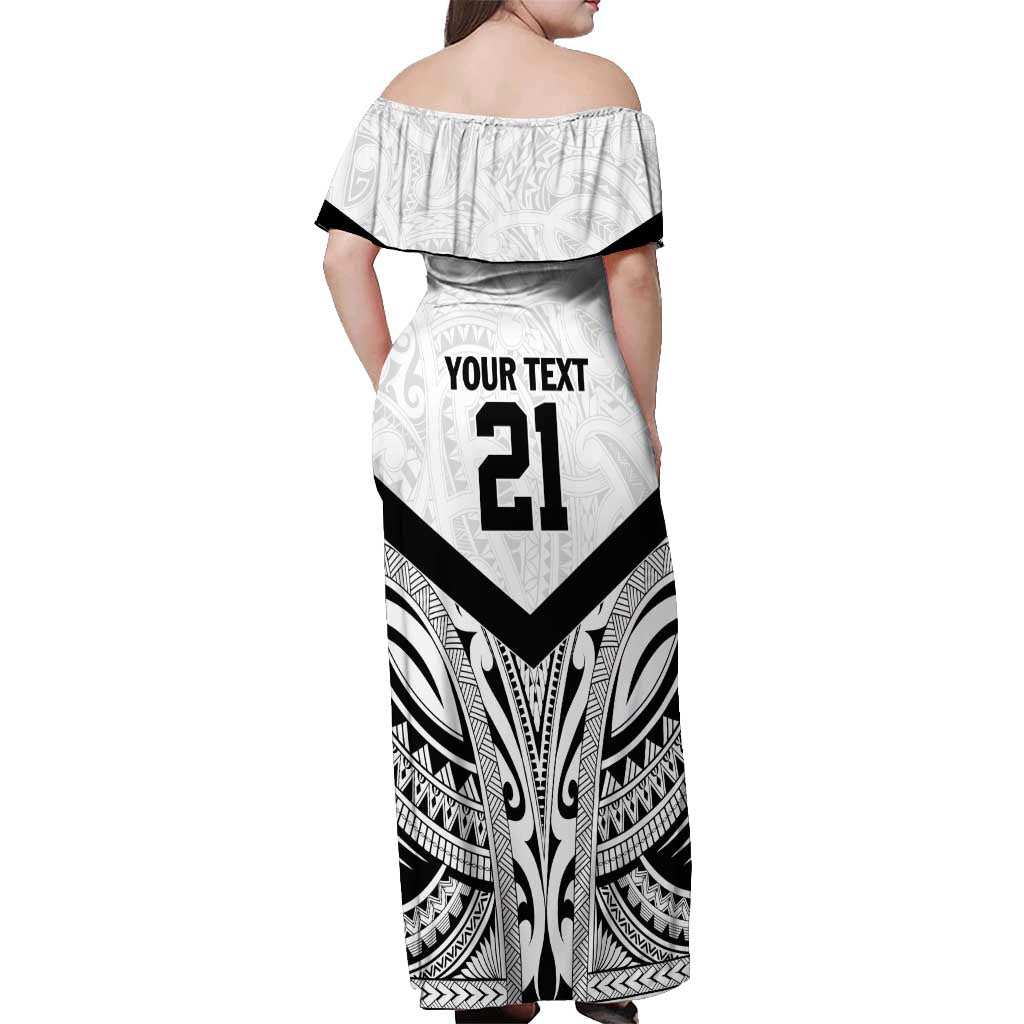 New Zealand Football Custom Off Shoulder Maxi Dress All White Fern Go Champions LT9 - Polynesian Pride