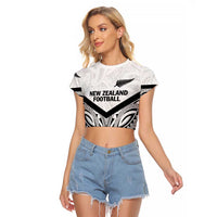 New Zealand Football Custom Raglan Cropped T Shirt All White Fern Go Champions LT9 Female White - Polynesian Pride