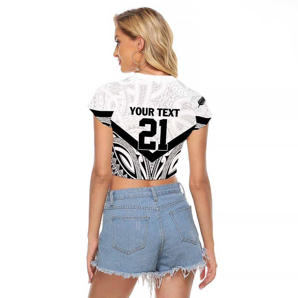 New Zealand Football Custom Raglan Cropped T Shirt All White Fern Go Champions LT9 - Polynesian Pride