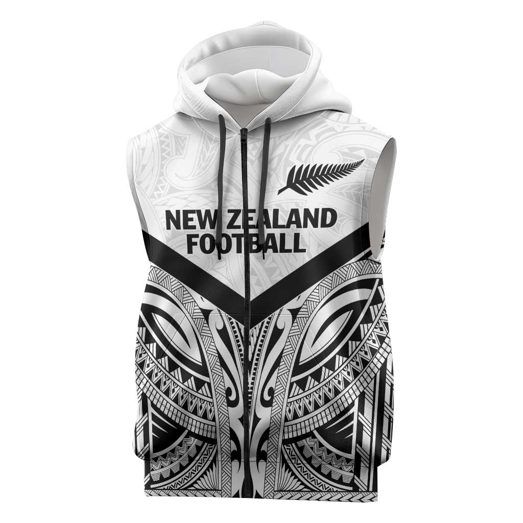 New Zealand Football Custom Sleeveless Zip Hoodie All White Fern Go Champions LT9 White - Polynesian Pride