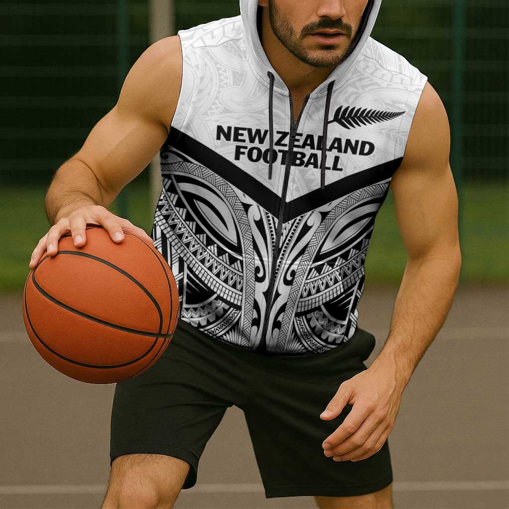 New Zealand Football Custom Sleeveless Zip Hoodie All White Fern Go Champions LT9 - Polynesian Pride