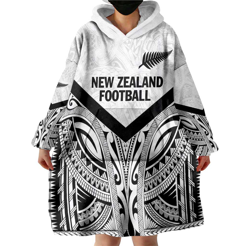 New Zealand Football Custom Wearable Blanket Hoodie All White Fern Go Champions LT9 - Polynesian Pride