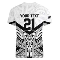 New Zealand Football Custom Women V-Neck T-Shirt All White Fern Go Champions LT9 - Polynesian Pride