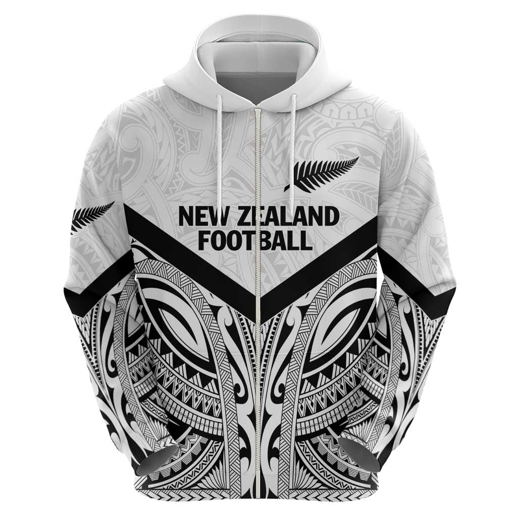 New Zealand Football Custom Zip Hoodie All White Fern Go Champions LT9 - Polynesian Pride