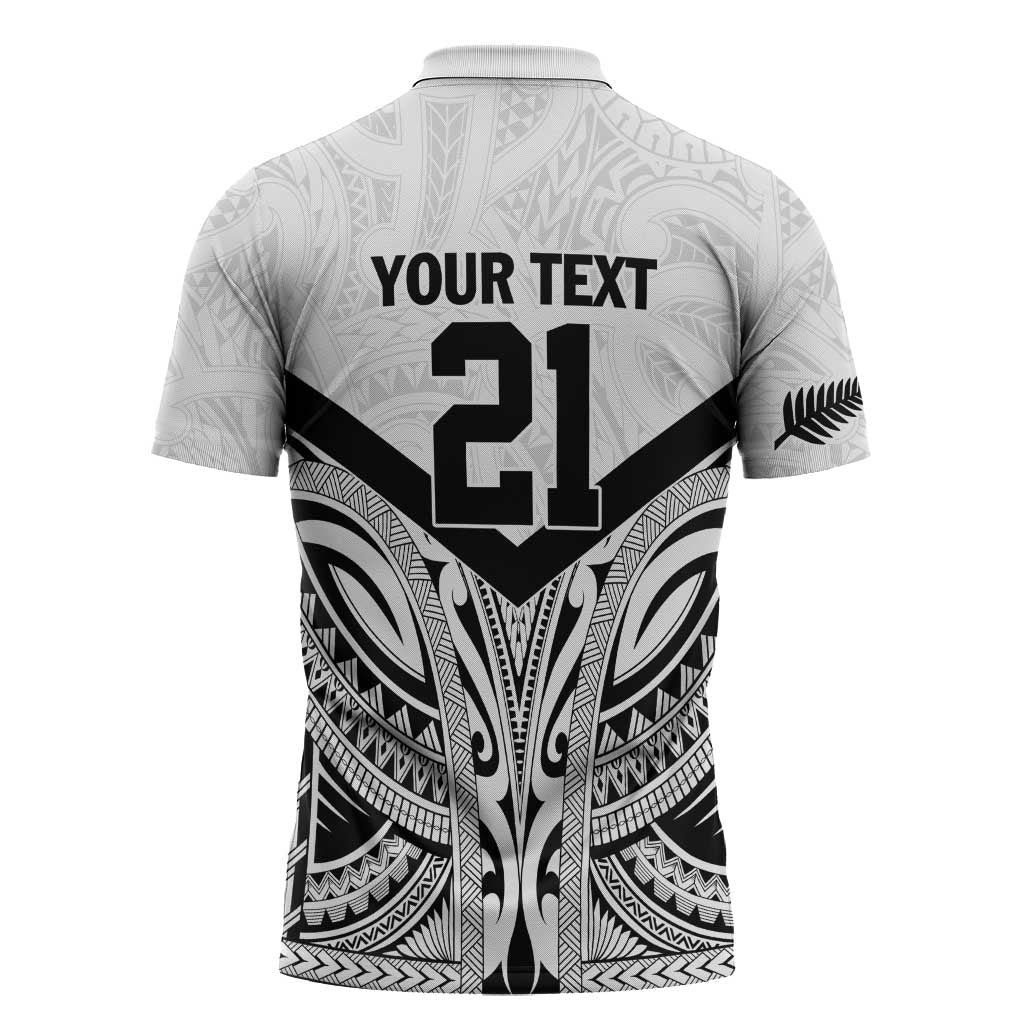 New Zealand Football Custom Zipper Polo Shirt All White Fern Go Champions LT9 - Polynesian Pride