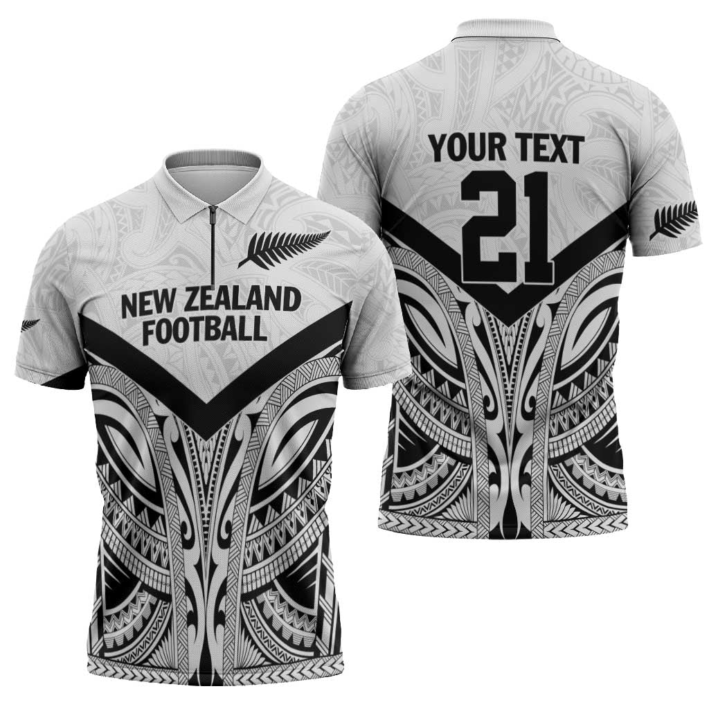 New Zealand Football Custom Zipper Polo Shirt All White Fern Go Champions LT9 - Polynesian Pride