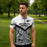New Zealand Football Custom Zipper Polo Shirt All White Fern Go Champions LT9 - Polynesian Pride
