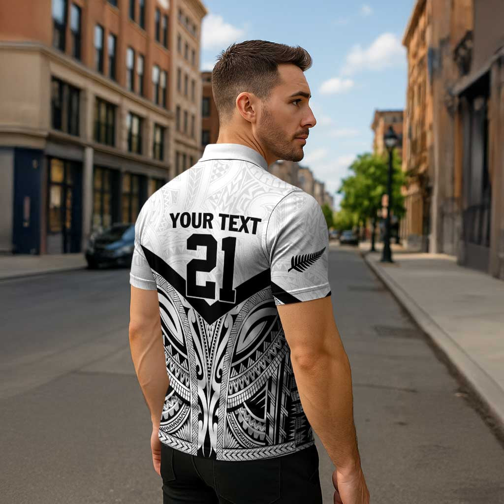 New Zealand Football Custom Zipper Polo Shirt All White Fern Go Champions LT9 - Polynesian Pride