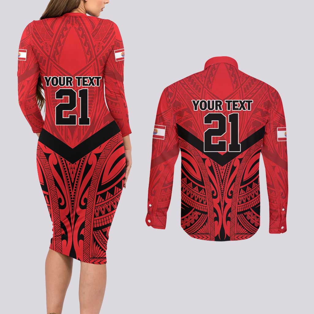 Tahiti Football Custom Couples Matching Long Sleeve Bodycon Dress and Long Sleeve Button Shirt Toa Aito Go Champions LT9 - Polynesian Pride