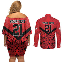 Tahiti Football Custom Couples Matching Off Shoulder Short Dress and Long Sleeve Button Shirt Toa Aito Go Champions LT9 - Polynesian Pride