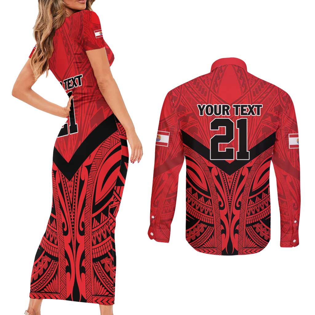 Tahiti Football Custom Couples Matching Short Sleeve Bodycon Dress and Long Sleeve Button Shirt Toa Aito Go Champions LT9 - Polynesian Pride