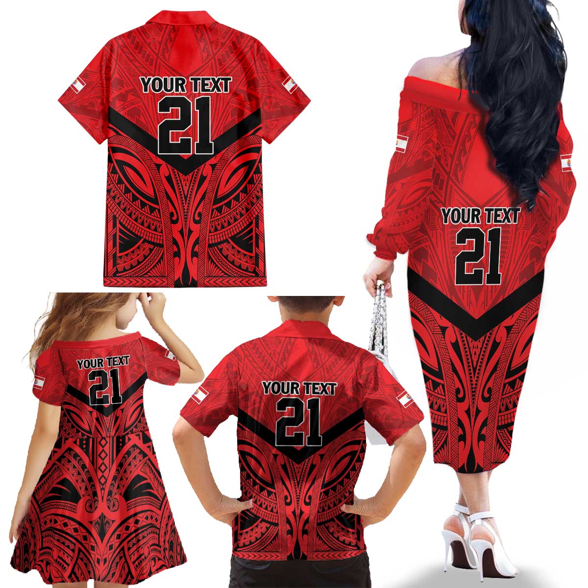 Tahiti Football Custom Family Matching Off The Shoulder Long Sleeve Dress and Hawaiian Shirt Toa Aito Go Champions LT9 - Polynesian Pride