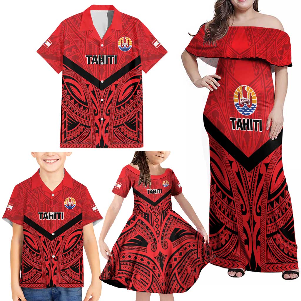 Tahiti Football Custom Family Matching Off Shoulder Maxi Dress and Hawaiian Shirt Toa Aito Go Champions LT9 - Polynesian Pride