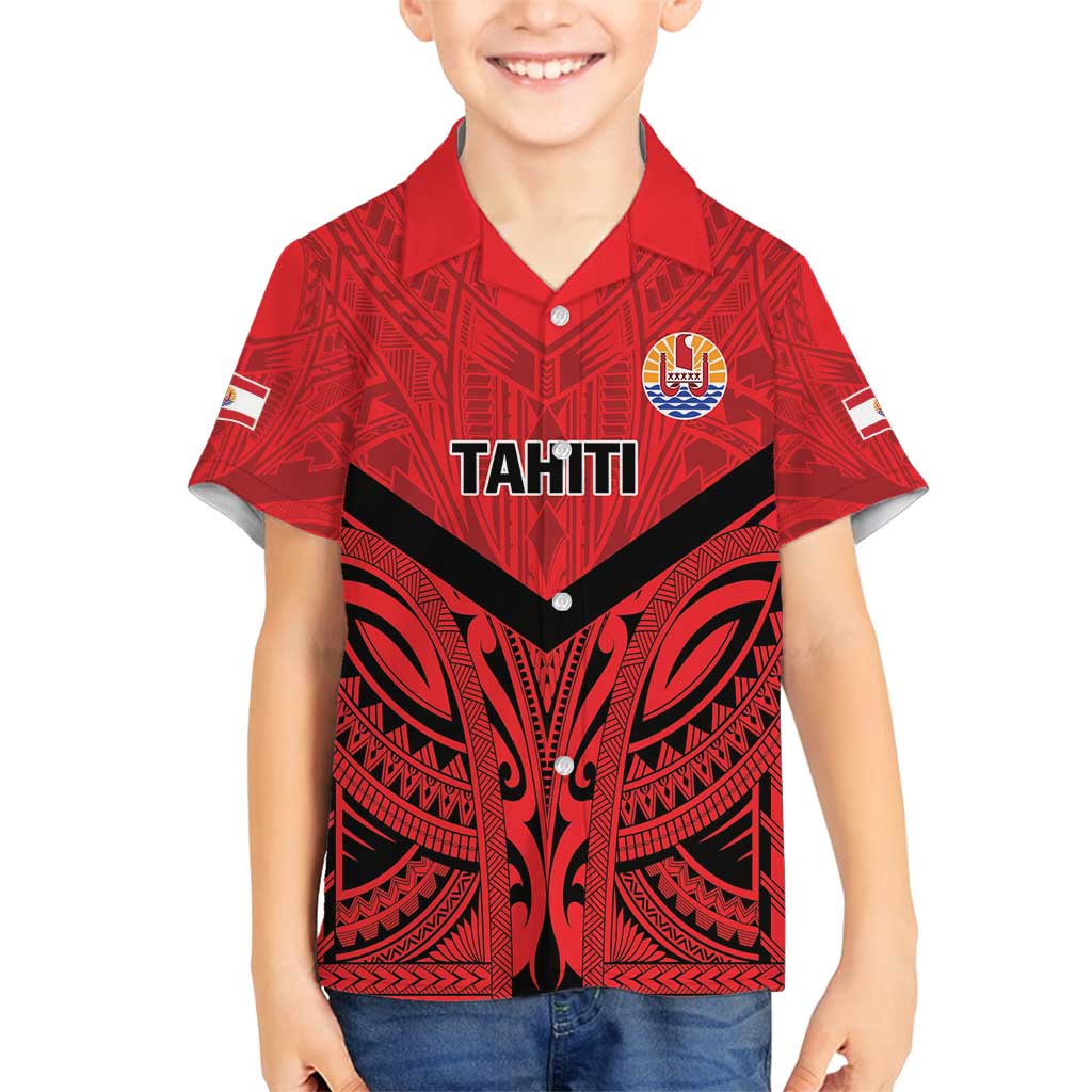 Tahiti Football Custom Family Matching Off Shoulder Maxi Dress and Hawaiian Shirt Toa Aito Go Champions LT9 Son's Shirt Red - Polynesian Pride