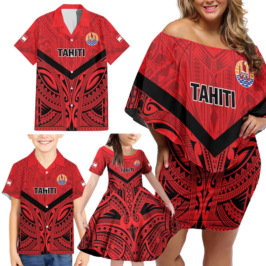 Tahiti Football Custom Family Matching Off Shoulder Short Dress and Hawaiian Shirt Toa Aito Go Champions LT9 - Polynesian Pride