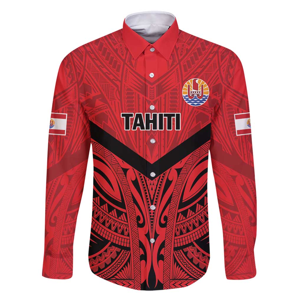 Tahiti Football Custom Family Matching Puletasi and Hawaiian Shirt Toa Aito Go Champions LT9 Dad's Shirt - Long Sleeve Red - Polynesian Pride