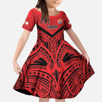 Tahiti Football Custom Family Matching Short Sleeve Bodycon Dress and Hawaiian Shirt Toa Aito Go Champions LT9 Daughter's Dress Red - Polynesian Pride