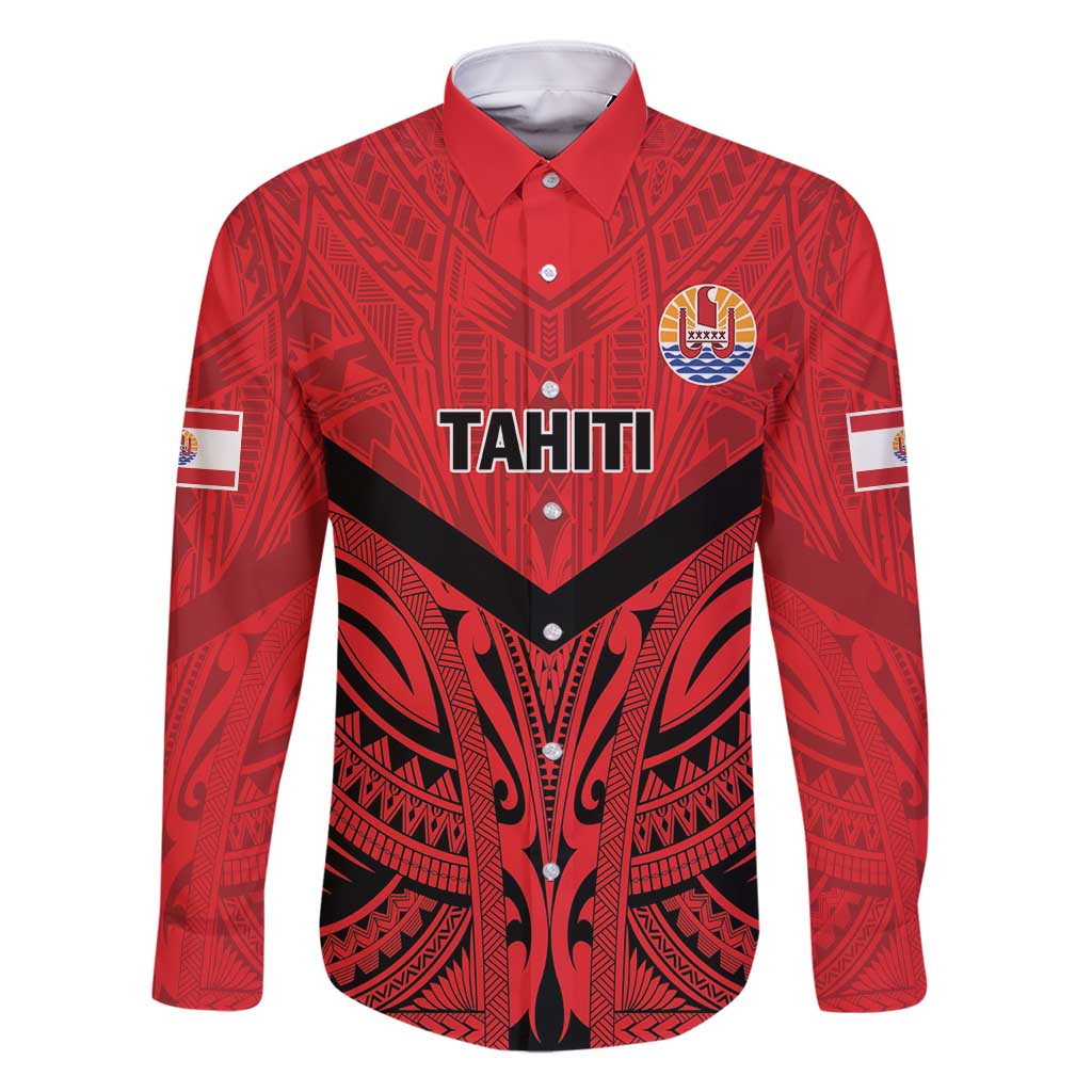 Tahiti Football Custom Family Matching Summer Maxi Dress and Hawaiian Shirt Toa Aito Go Champions LT9 Dad's Shirt - Long Sleeve Red - Polynesian Pride