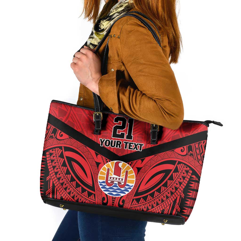 Tahiti Football Custom Leather Tote Bag Toa Aito Go Champions LT9 Red - Polynesian Pride