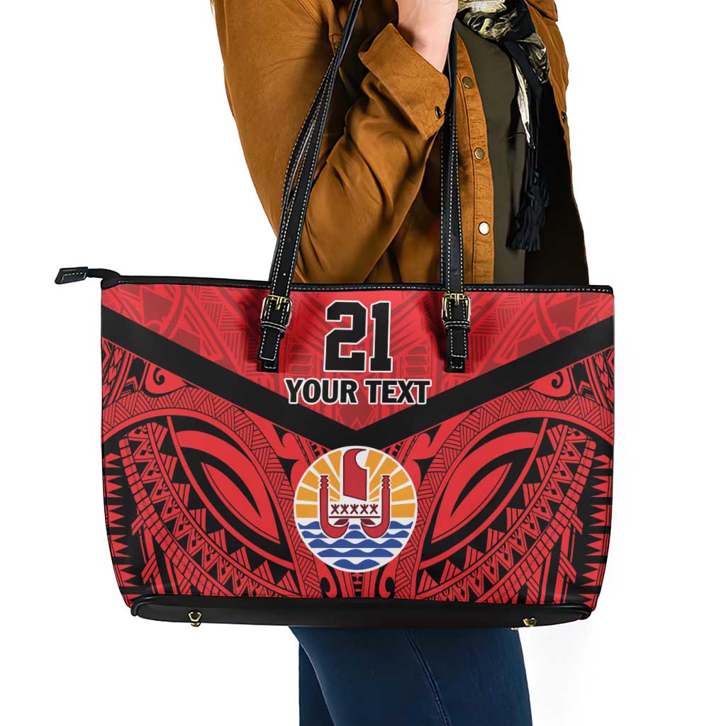 Tahiti Football Custom Leather Tote Bag Toa Aito Go Champions LT9 - Polynesian Pride