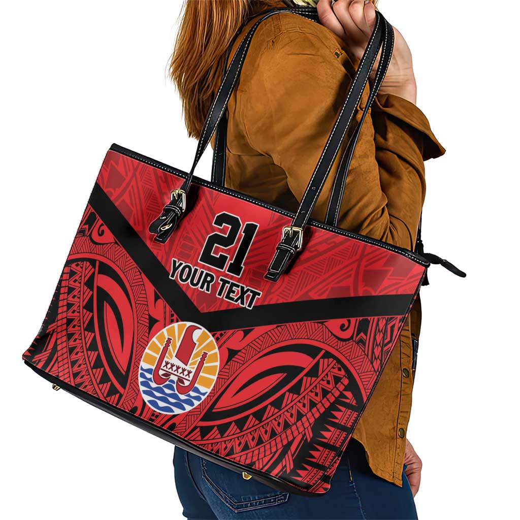 Tahiti Football Custom Leather Tote Bag Toa Aito Go Champions LT9 - Polynesian Pride