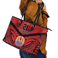 Tahiti Football Custom Leather Tote Bag Toa Aito Go Champions LT9 - Polynesian Pride