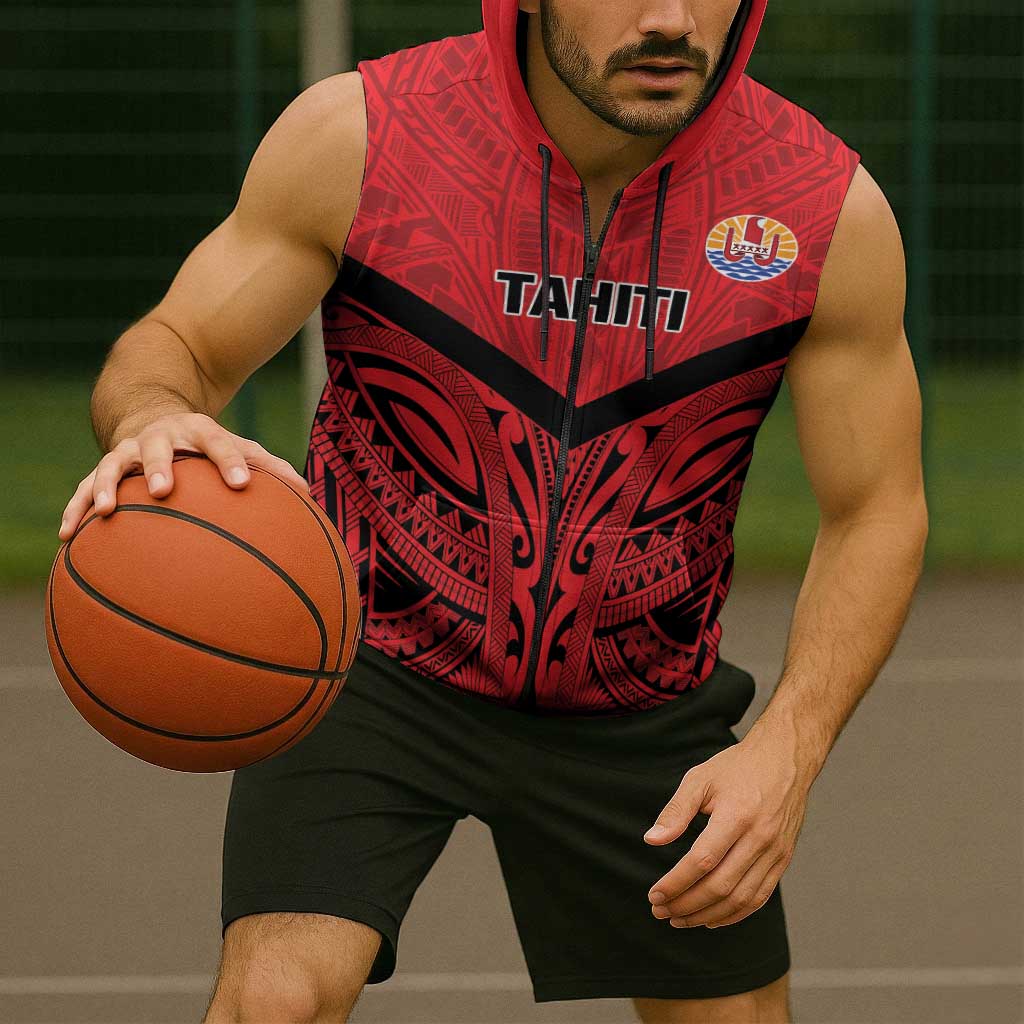 Tahiti Football Custom Sleeveless Zip Hoodie Toa Aito Go Champions - Polynesian Pride