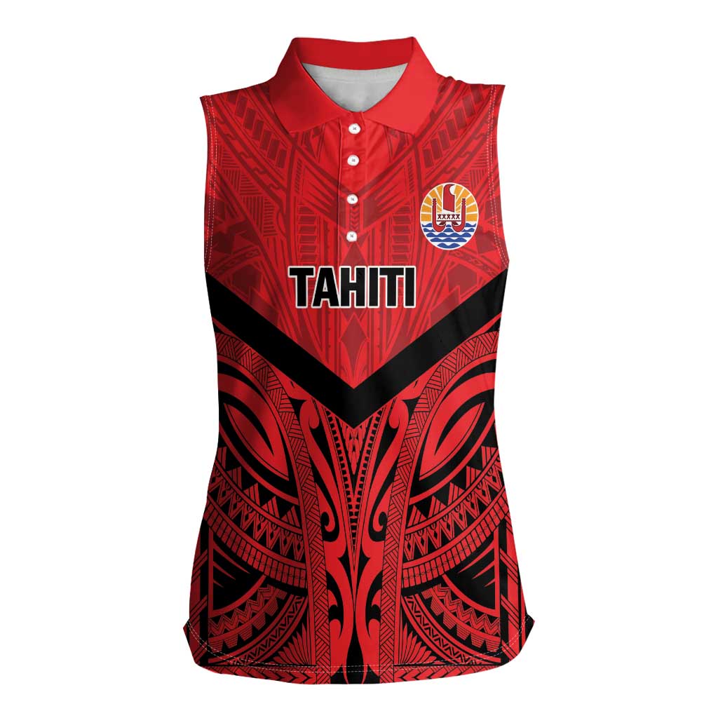 Tahiti Football Custom Women Sleeveless Polo Shirt Toa Aito Go Champions LT9 Female Red - Polynesian Pride