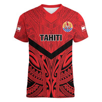 Tahiti Football Custom Women V-Neck T-Shirt Toa Aito Go Champions LT9 Female Red - Polynesian Pride