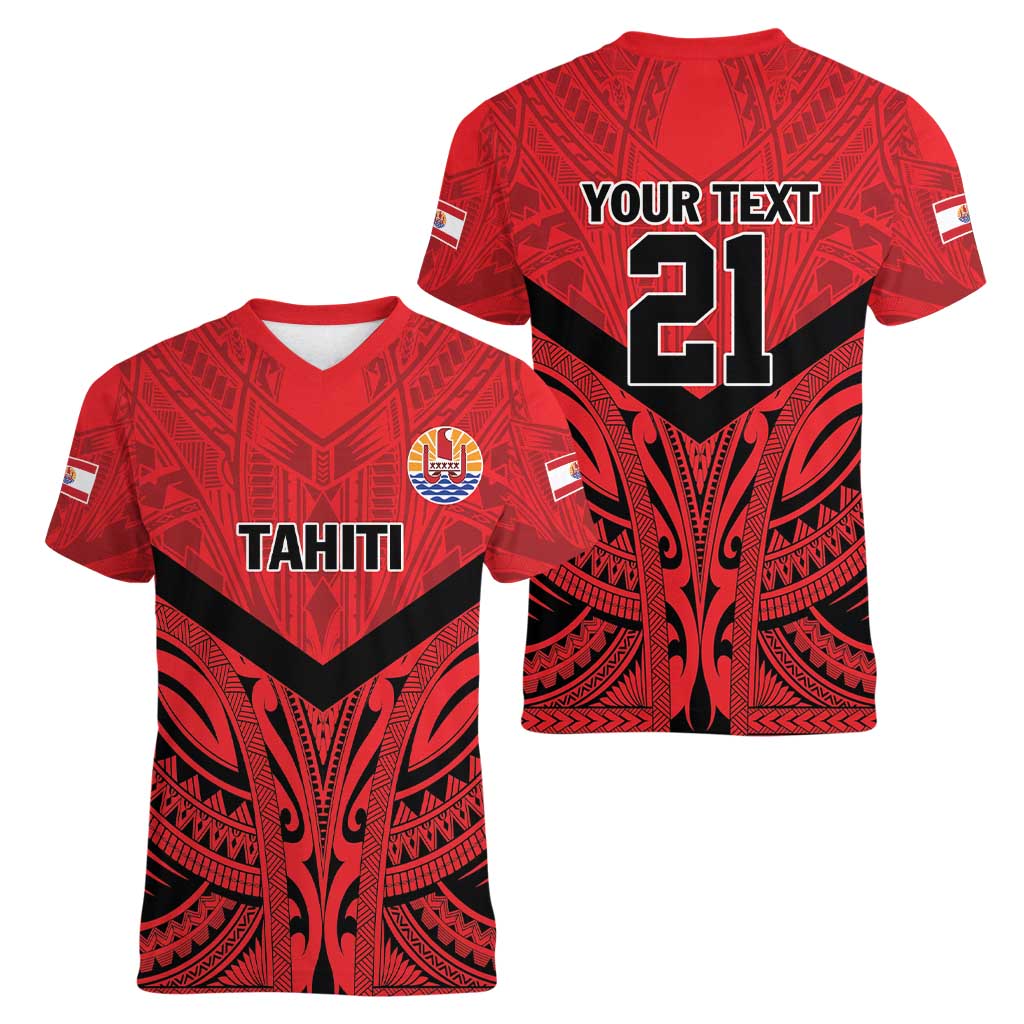 Tahiti Football Custom Women V-Neck T-Shirt Toa Aito Go Champions LT9 - Polynesian Pride