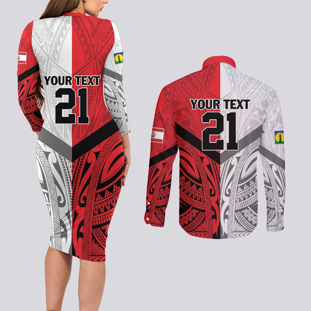 New Caledonia-Tahiti Football Custom Couples Matching Long Sleeve Bodycon Dress and Long Sleeve Button Shirt Together Go Champions LT9 - Polynesian Pride