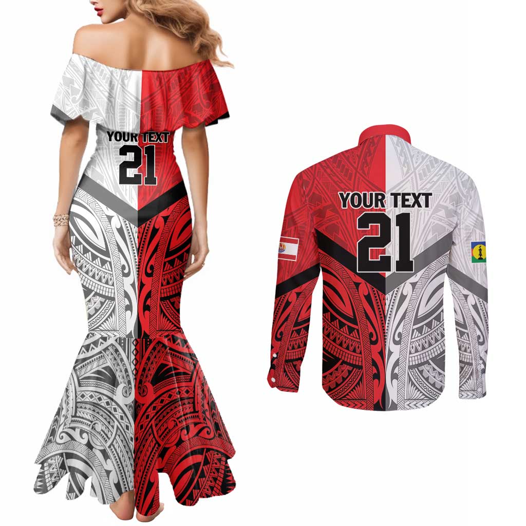 New Caledonia-Tahiti Football Custom Couples Matching Mermaid Dress and Long Sleeve Button Shirt Together Go Champions LT9 - Polynesian Pride