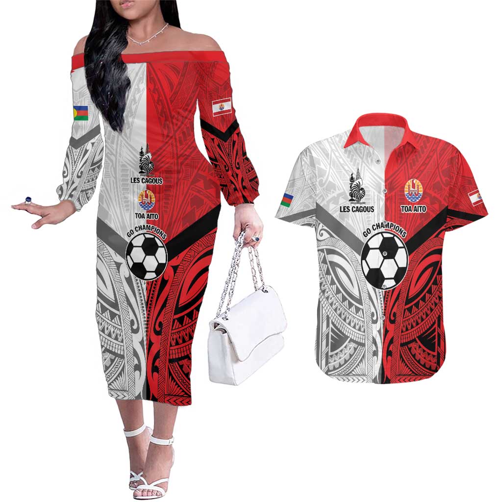 New Caledonia-Tahiti Football Custom Couples Matching Off The Shoulder Long Sleeve Dress and Hawaiian Shirt Together Go Champions LT9 Art - Polynesian Pride