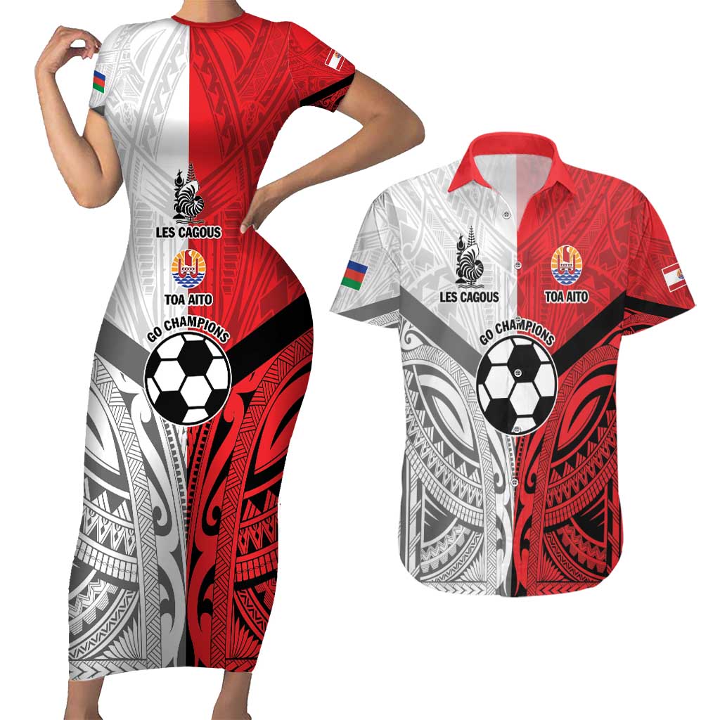 New Caledonia-Tahiti Football Custom Couples Matching Short Sleeve Bodycon Dress and Hawaiian Shirt Together Go Champions LT9 Art - Polynesian Pride