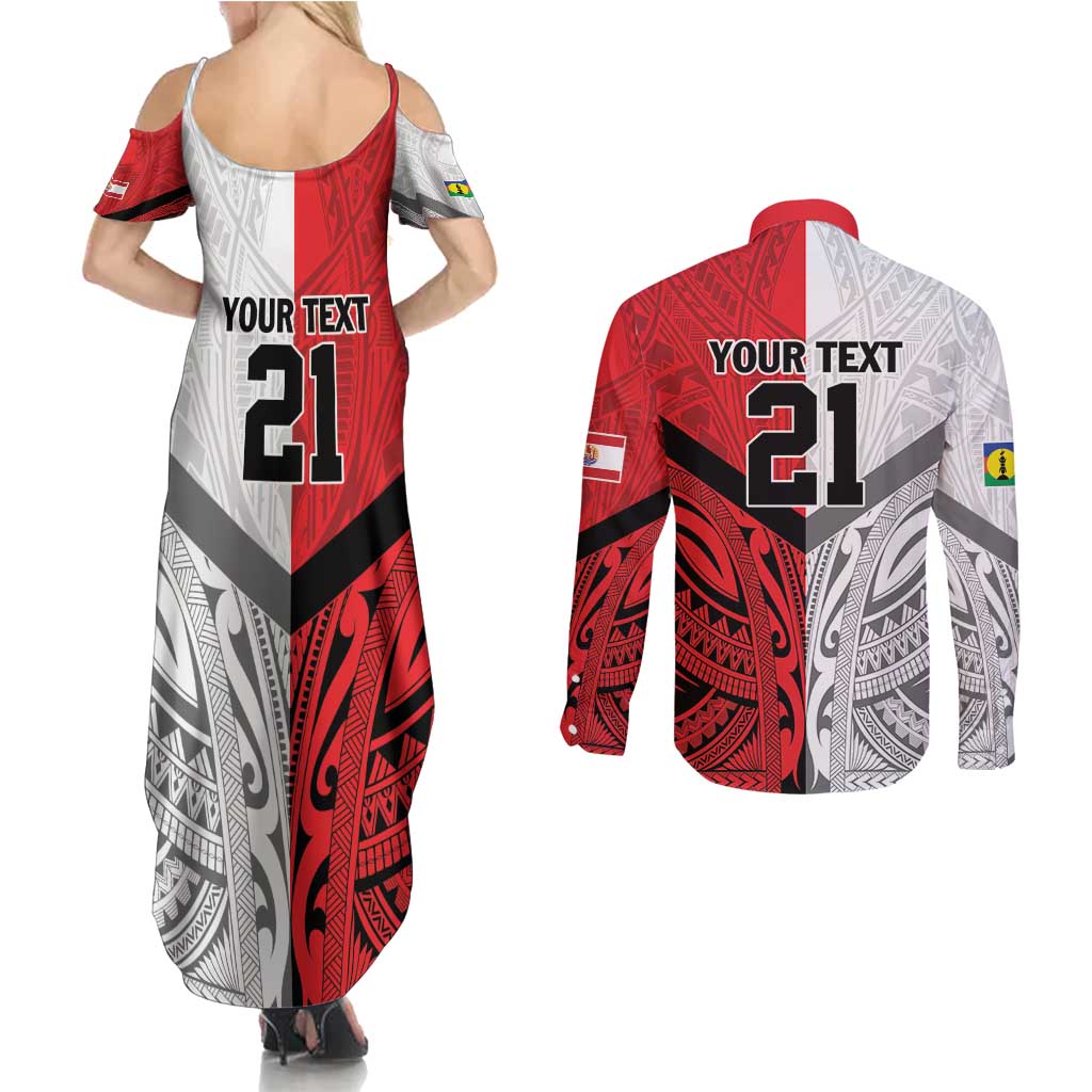 New Caledonia-Tahiti Football Custom Couples Matching Summer Maxi Dress and Long Sleeve Button Shirt Together Go Champions LT9 - Polynesian Pride