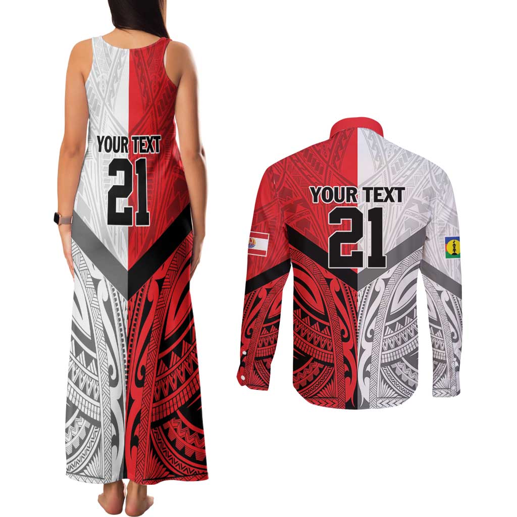 New Caledonia-Tahiti Football Custom Couples Matching Tank Maxi Dress and Long Sleeve Button Shirt Together Go Champions LT9 - Polynesian Pride