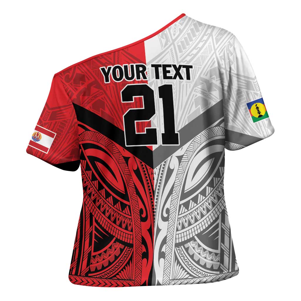 New Caledonia-Tahiti Football Custom Cross Shoulder Shirt Together Go Champions - Polynesian Pride