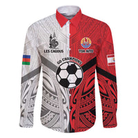 New Caledonia-Tahiti Football Custom Family Matching Off The Shoulder Long Sleeve Dress and Hawaiian Shirt Together Go Champions LT9 Dad's Shirt - Long Sleeve Art - Polynesian Pride